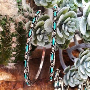 Southwestern Style Antique Silver Hoop Earrings